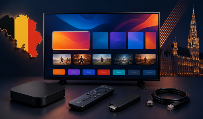 Boîtier IPTV Belgique avec Smart TV et télécommande